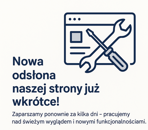 Grafika informująca: Nowa odsłona naszej strony już wkrótce — WEREL & FOX Joanna Werel, dane kontaktowe i godziny otwarcia.